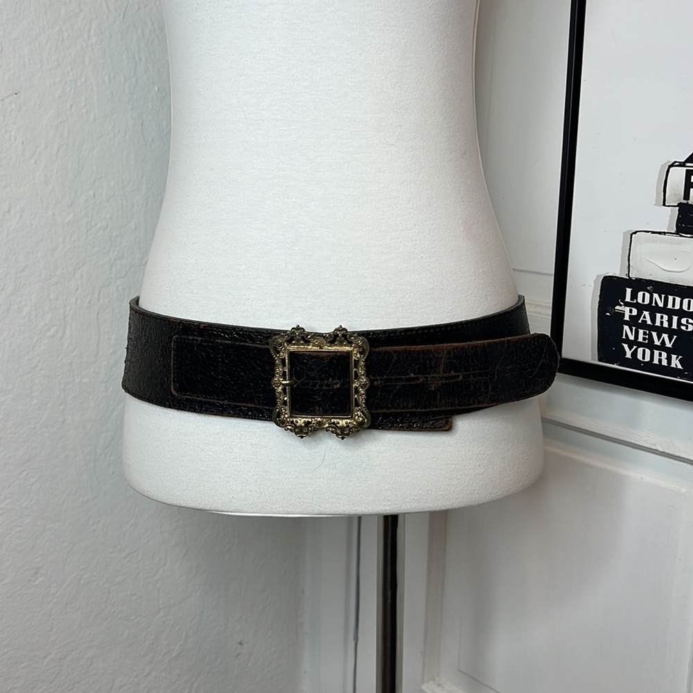 Fabio Corti Brown Crackled Leather Belt Size L
